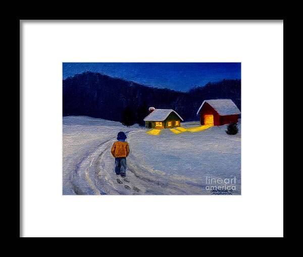 Boy Framed Print featuring the painting Heading Back Home by Christopher Shellhammer