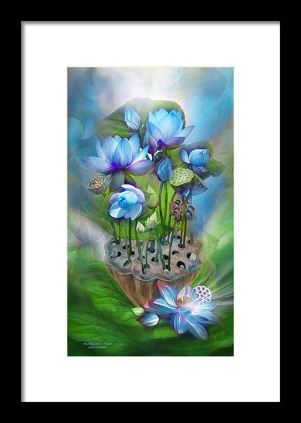 Lotus Framed Print featuring the mixed media Healing Lotus - Throat by Carol Cavalaris