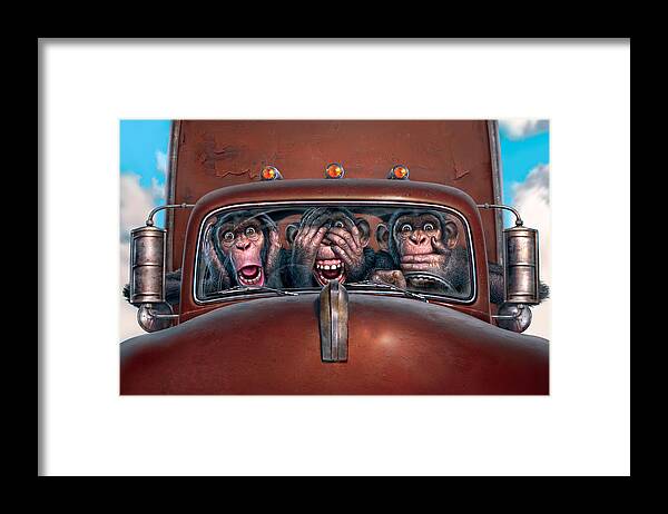 Monkeys Framed Print featuring the digital art Hear No Evil See No Evil Speak No Evil by Mark Fredrickson