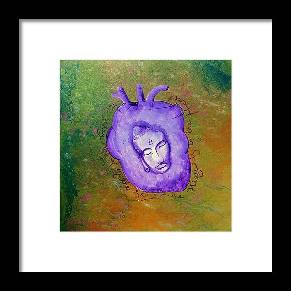 Abstract Painting Framed Print featuring the painting Heart Chakra Art GREEN Anahala by Holly Anderson and Pato Aguilar