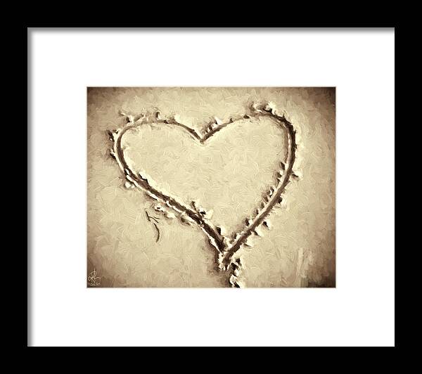 Sand Framed Print featuring the digital art Heart In The Sand by Pennie McCracken