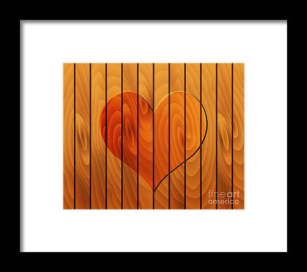 Vector Framed Print featuring the digital art Heart On Wooden Texture by Michal Boubin