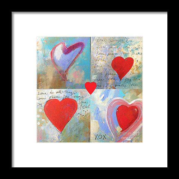 Four Heart Images Framed Print featuring the painting Heart Paintings by Robin Pedrero