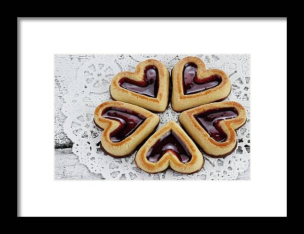 Cookie Framed Print featuring the photograph Heart Shaped Shortbread Cookies by Stephanie Frey