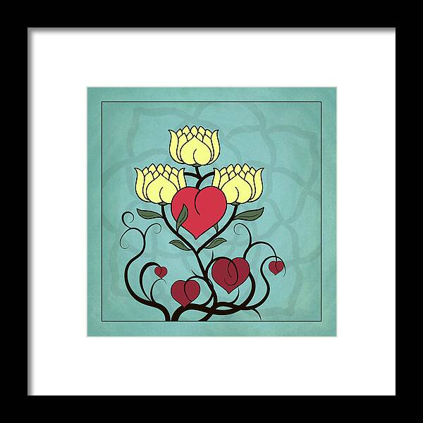 Illustration Framed Print featuring the digital art Hearts and Lotus Blossoms by Deborah Smith