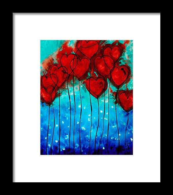 Red Framed Print featuring the painting Hearts on Fire - Romantic Art By Sharon Cummings by Sharon Cummings