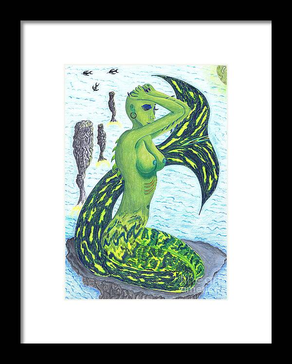 Mermaid Framed Print featuring the drawing Heaven And The Sea. by Kenneth Clarke