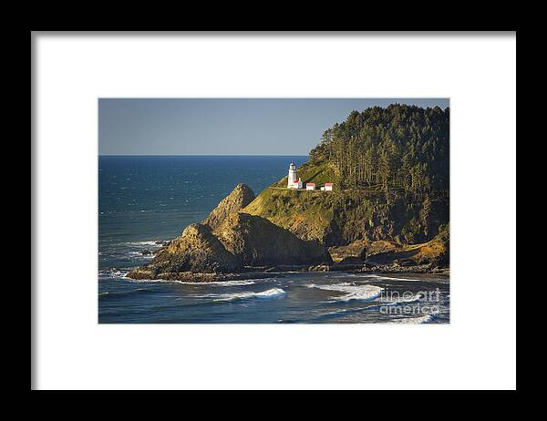 Oregon Framed Print featuring the photograph Heceta Head Lighthouse - Sunny by Brian Jannsen