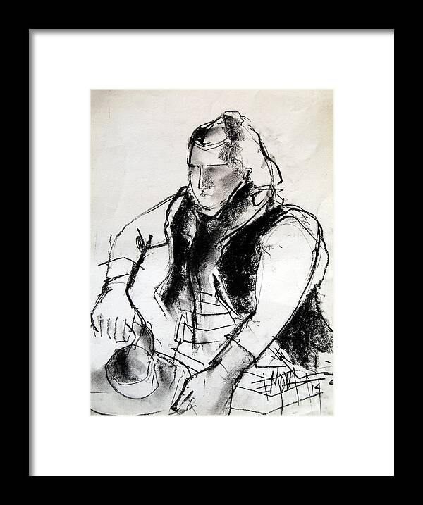 Live Model Study Framed Print featuring the drawing Helene #3 - figure series by Mona Edulesco