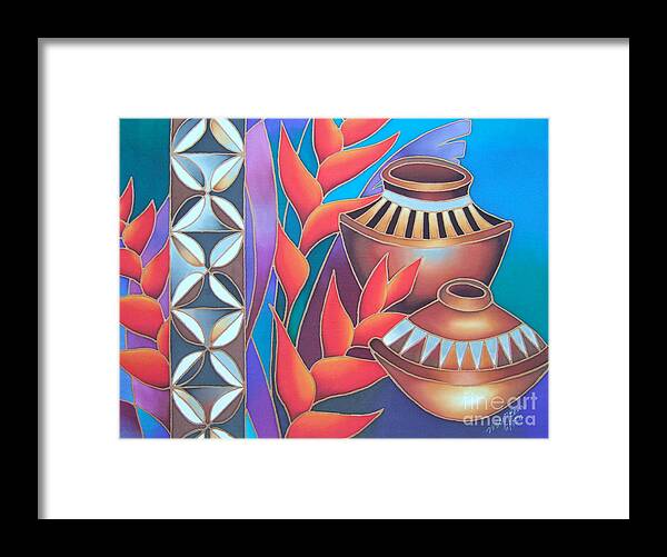 Fiji Islands Framed Print featuring the painting Heliconia with Pots by Maria Rova