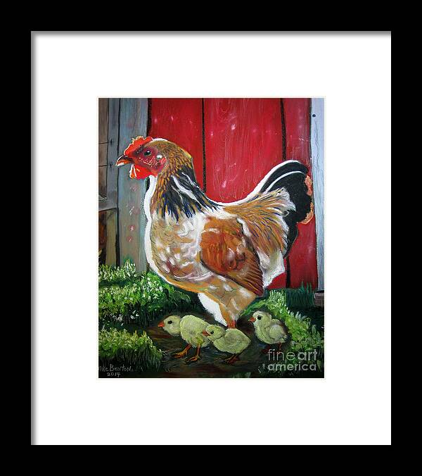 Hen And Chicks Framed Print featuring the pastel Hen and Chicks by Mike Benton