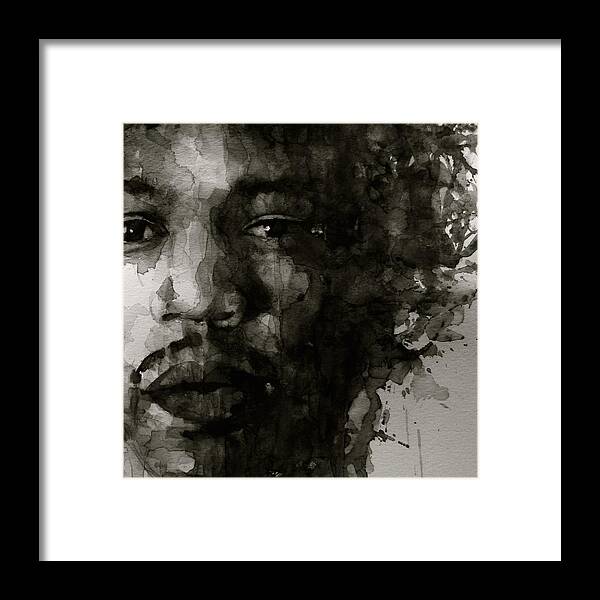 Jimi Hendrix Framed Print featuring the painting Hendrix  Black n White by Paul Lovering