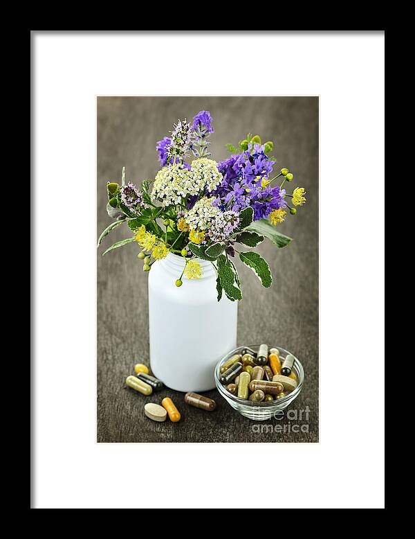 Herbs Framed Print featuring the photograph Herbal medicine and plants by Elena Elisseeva