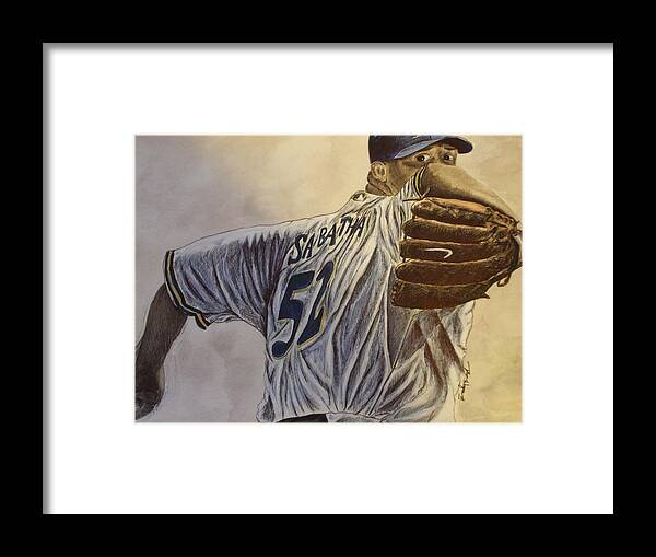 Baseball Framed Print featuring the painting Here it comes by Dan Wagner