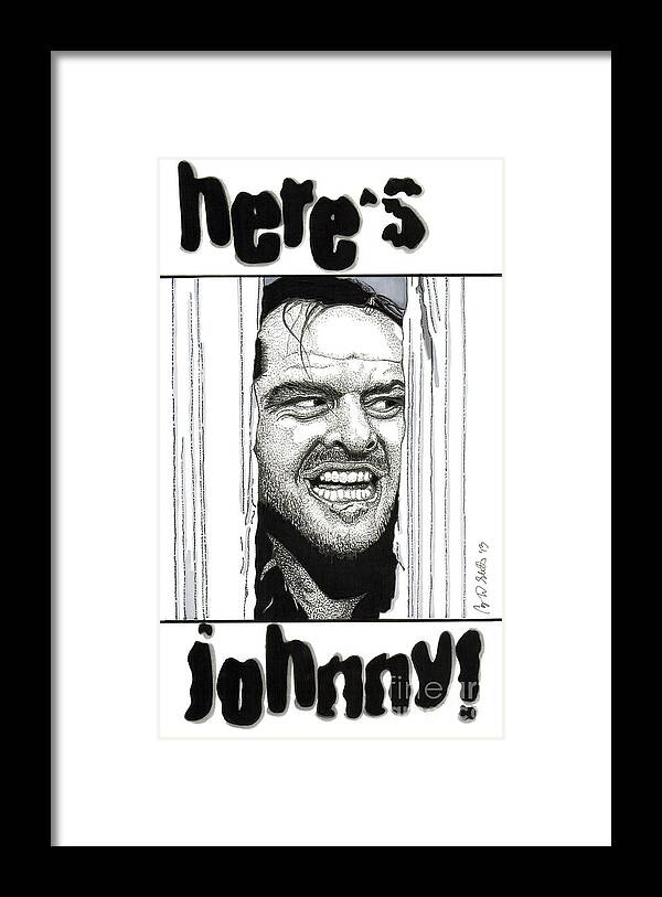 Jack Nicholson Framed Print featuring the drawing Here's Johnny by Cory Still