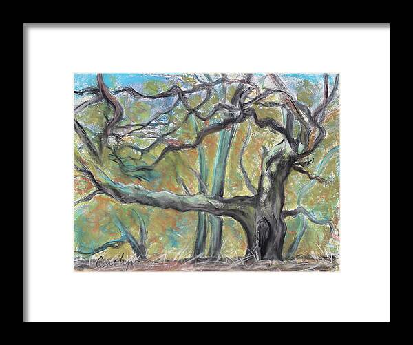 Landscape Painting Framed Print featuring the pastel Hidden Oak and Canyon in Briones Park by Asha Carolyn Young
