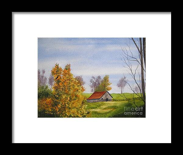 Landscape Framed Print featuring the painting Hidden Stable by Shirley Braithwaite Hunt