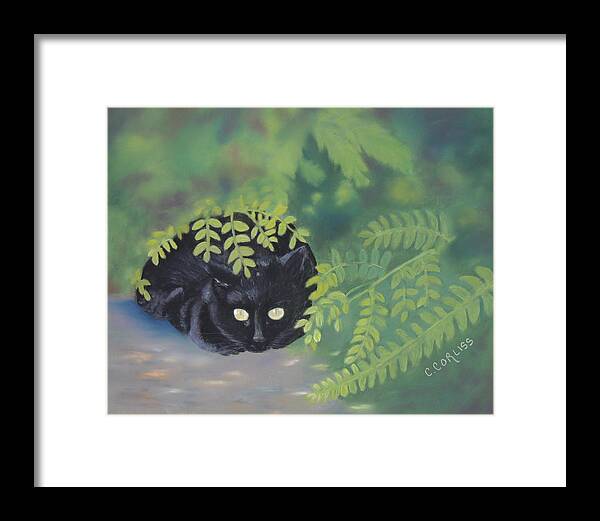 Cat Framed Print featuring the pastel Hiding in Plain Site by Carol Corliss