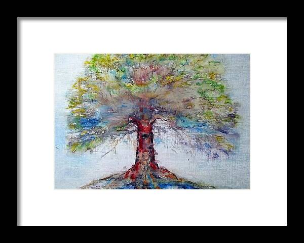 Oak Tree Framed Print featuring the painting Listening Tree by Cara Frafjord
