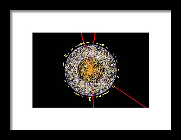 Particle Framed Print featuring the photograph Higgs boson event, ATLAS detector by Science Photo Library