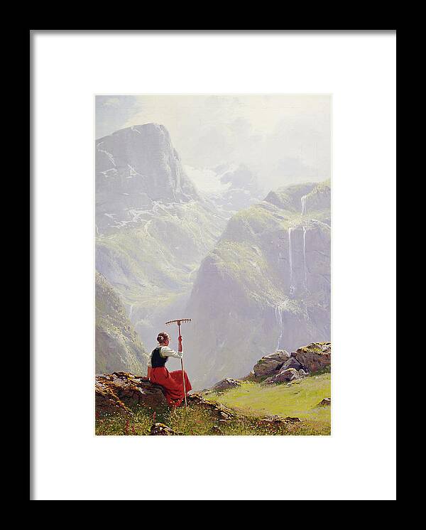 Hans Andreas Dahl Framed Print featuring the painting High in the Mountains by Hans Andreas Dahl