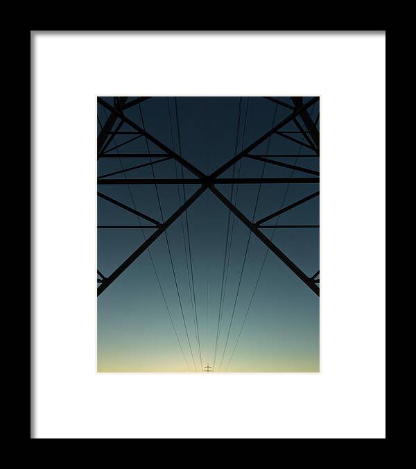 Tranquility Framed Print featuring the photograph High Tension Tower With Cables At by Michael Sommerauer