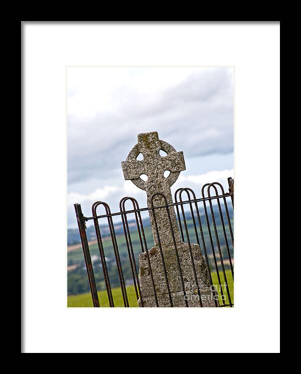Ireland Digital Photography Framed Print featuring the digital art Hill of Tara Celtic Cross by Danielle Summa