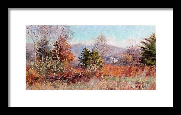 Bonnie Mason Framed Print featuring the painting Hill Top View- in Autumn by Bonnie Mason