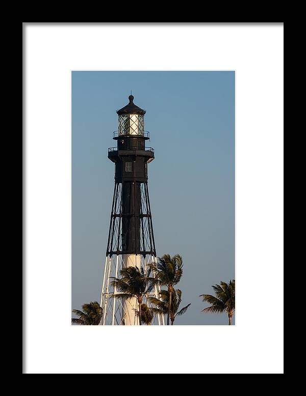 Architecture Framed Print featuring the photograph Hillsboro Inlet Lighthouse in the Evening by Ed Gleichman