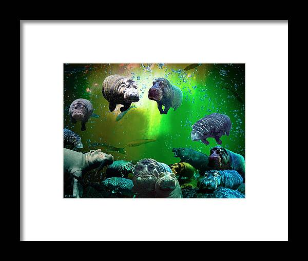  Framed Print featuring the digital art Hippo Heaven by Michael Pittas