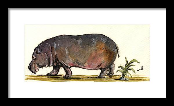Hippo Framed Print featuring the painting Hippo by Juan Bosco