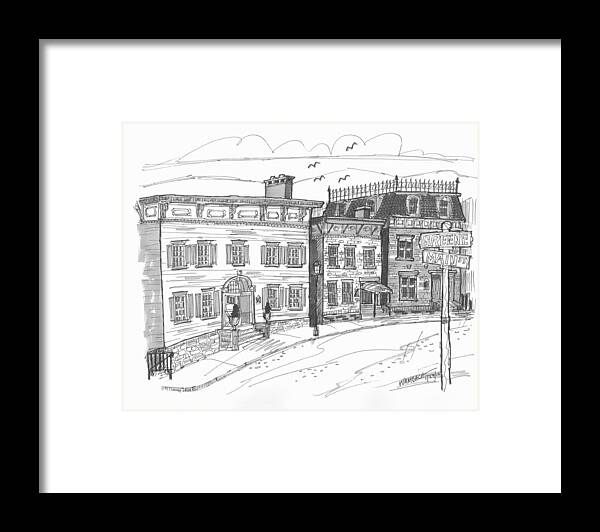 Catskill Framed Print featuring the drawing Historic Catskill Street by Richard Wambach