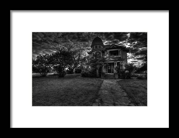 Fort Worth Home Framed Print featuring the photograph Black and White Historic Fort Worth Home by Jonathan Davison