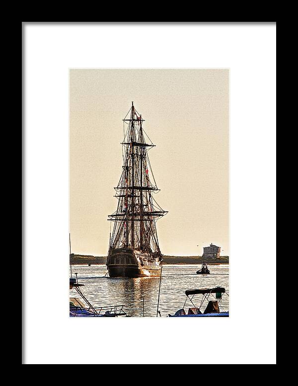 Replica Ship Framed Print featuring the photograph HMS Bounty in Plymouth Harbor by Constantine Gregory