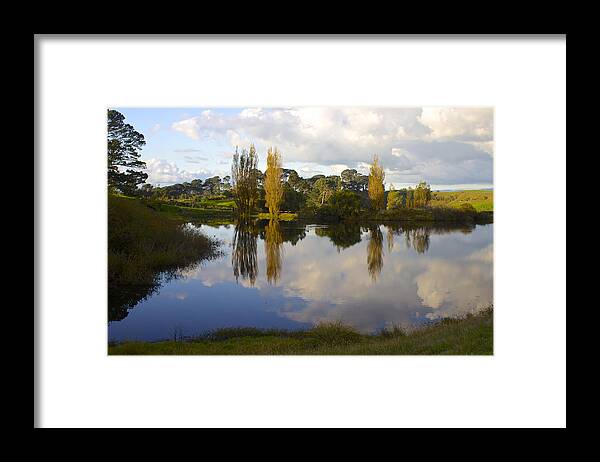 Hobbits Framed Print featuring the photograph Autumn at Hobbiton Lake New Zealand by Venetia Featherstone-Witty