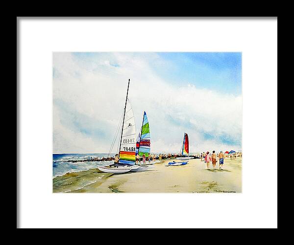 Sailboat Framed Print featuring the painting Hobie Cat Sunday by Phyllis London