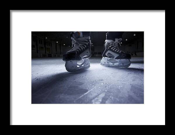 Shadow Framed Print featuring the photograph Hockey Skates on Ice by Francisblack