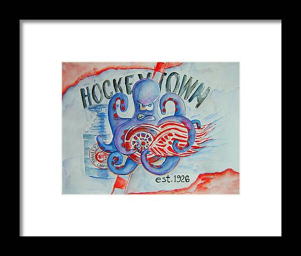 Detroit Red Wings Framed Print featuring the painting Hockeytown by Elaine Duras