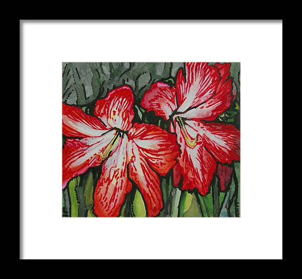 Paper Framed Print featuring the painting Holiday Amaryllis by Lindi Levison