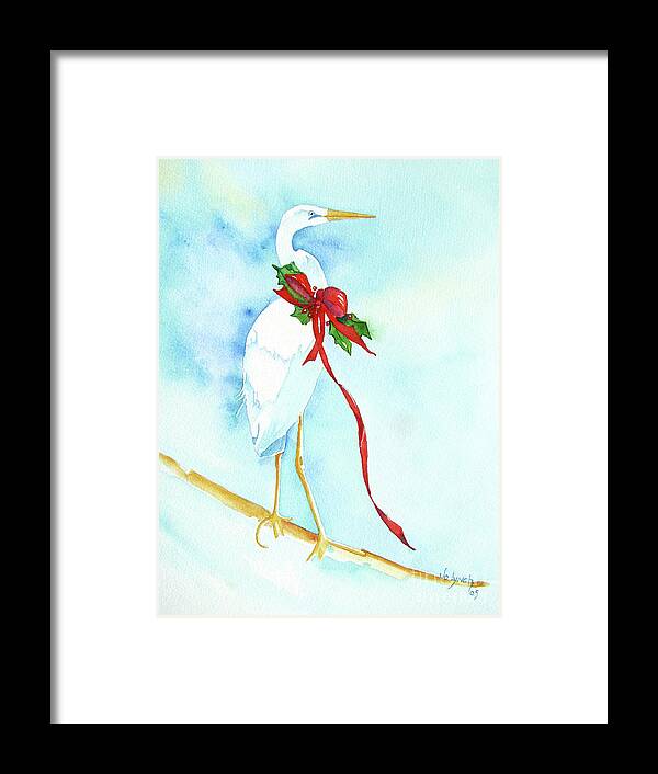 Egret Framed Print featuring the painting Holiday Egret by Jo Lynch
