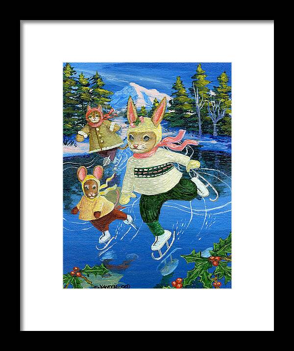 Rabbit Framed Print featuring the painting Holiday Ice Skating Party by Jacquelin L Westerman