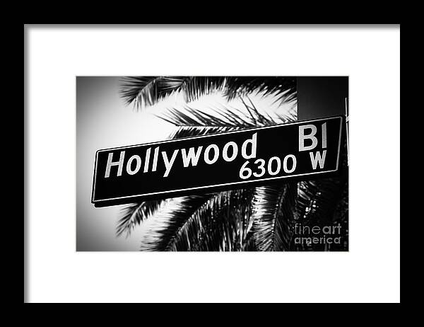 2012 Framed Print featuring the photograph Hollywood Boulevard Street Sign in Black and White by Paul Velgos