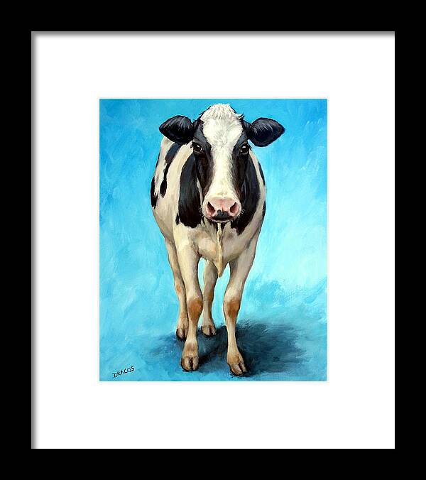 Holstein Cow Framed Print featuring the painting Holstein Cow Standing on Turquoise by Dottie Dracos