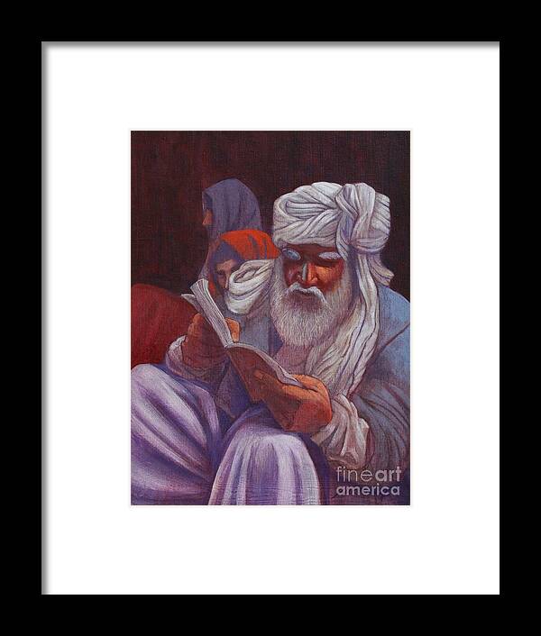  Mideast Holy Man Reading Ancient Wisdom And Wearing Turban Framed Print featuring the painting Holy Man by J W Kelly