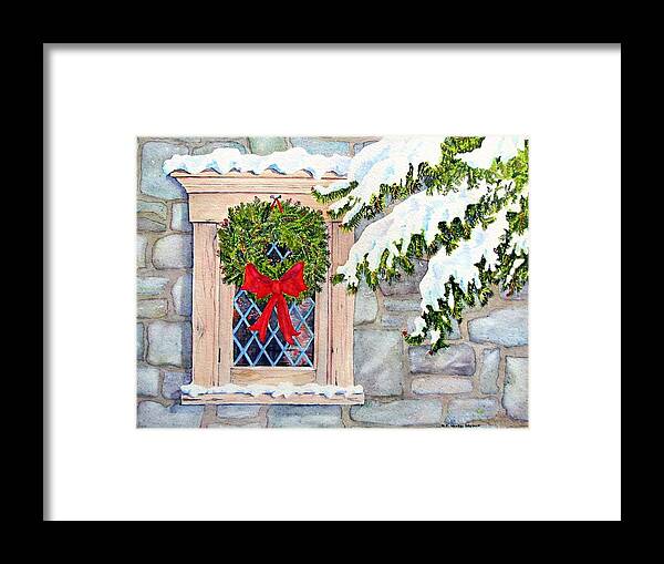 Card Framed Print featuring the painting Home for the Holidays by Mary Ellen Mueller Legault