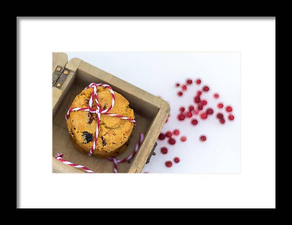 Straw Framed Print featuring the photograph Homemade cranberry cookies with christmas decoration by Aldona Pivoriene