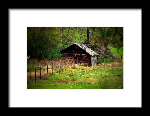 Loghouse Framed Print featuring the photograph Homestead - Vaseux Lake by Guy Hoffman