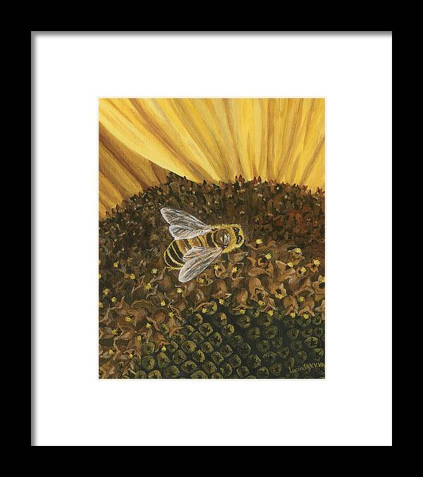 Honeybee Framed Print featuring the painting Honeybee on Sunflower by Lucinda VanVleck
