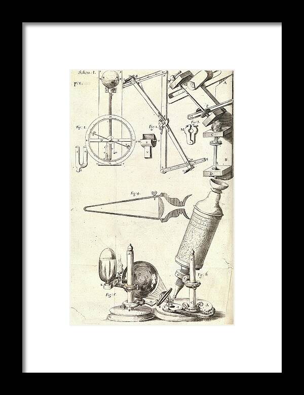 Lens Polishing Machine Framed Print featuring the photograph Hooke's Microscope And Equipment by Royal Institution Of Great Britain