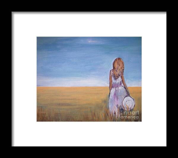 Wheat Field Framed Print featuring the painting Girl in Wheat Field by Vesna Antic